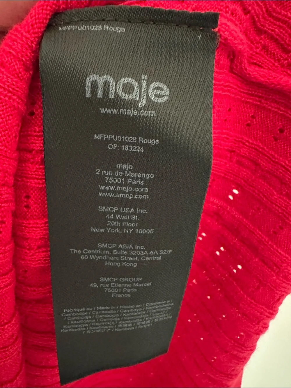 NWT MAJE round neck jumper red cable-knit and pointelle short sleeves size S